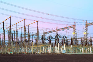 Electric power station at dusk
